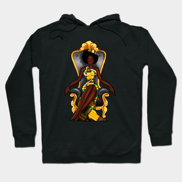 Afro African Queen, Beauty, Melanin Woman, Kente Pattern Hoodie by logiamerch