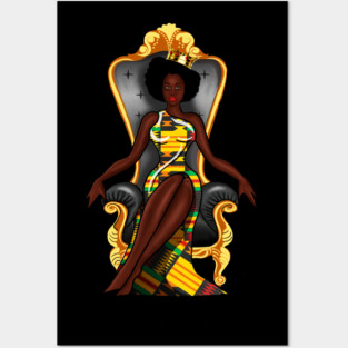 Afro African Queen, Beauty, Melanin Woman, Kente Pattern Posters and Art