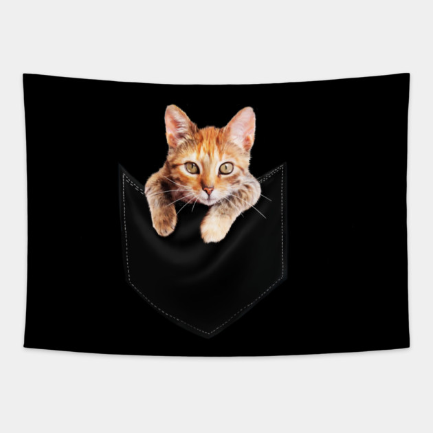 Funny Cute Ginger Cat Inside Pocket, Cat Lover Tapestry by logiamerch