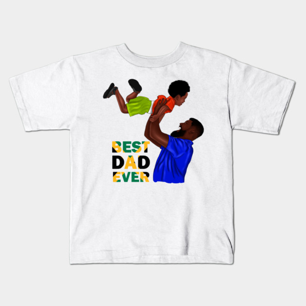 Best Dad Ever, Jamaican Dad and Son, Jamaica Flag Colors Kids T-Shirt by logiamerch