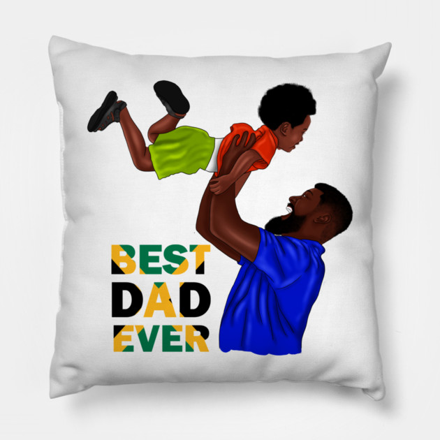 Best Dad Ever, Jamaican Dad and Son, Jamaica Flag Colors Pillow by logiamerch