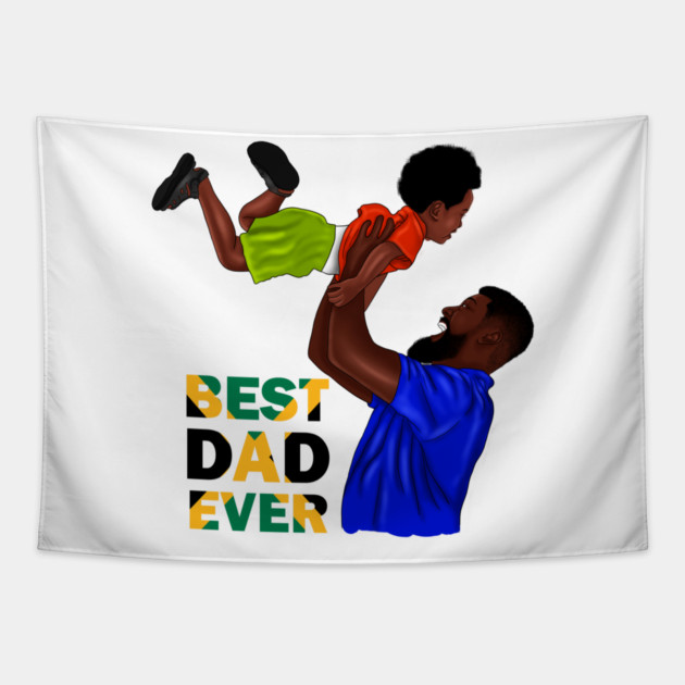 Best Dad Ever, Jamaican Dad and Son, Jamaica Flag Colors Tapestry by logiamerch