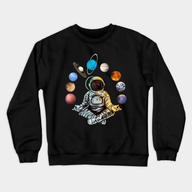 Astronaut, African Man, Meditating Surrounded by Planets Crewneck Sweatshirt by logiamerch