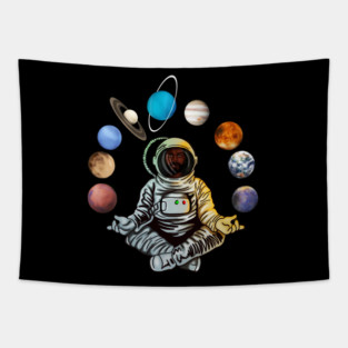 Astronaut, African Man, Meditating Surrounded by Planets Tapestry