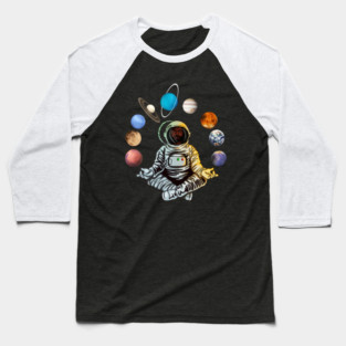 Astronaut, African Man, Meditating Surrounded by Planets Baseball T-Shirt