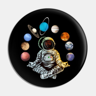 Astronaut, African Man, Meditating Surrounded by Planets Pin