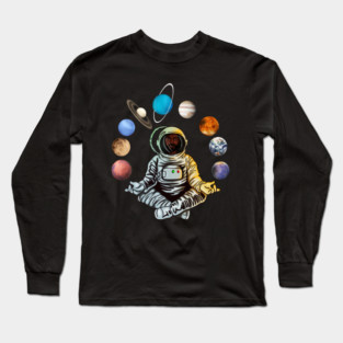 Astronaut, African Man, Meditating Surrounded by Planets Long Sleeve T-Shirt