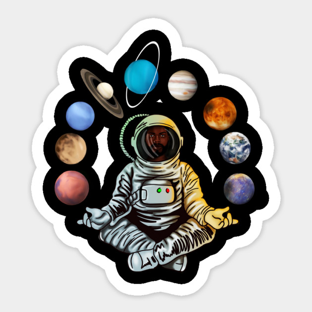 Astronaut, African Man, Meditating Surrounded by Planets Magnet by logiamerch
