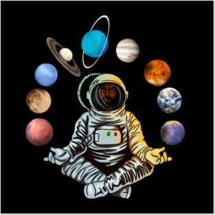 Astronaut, African Man, Meditating Surrounded by Planets Posters and Art