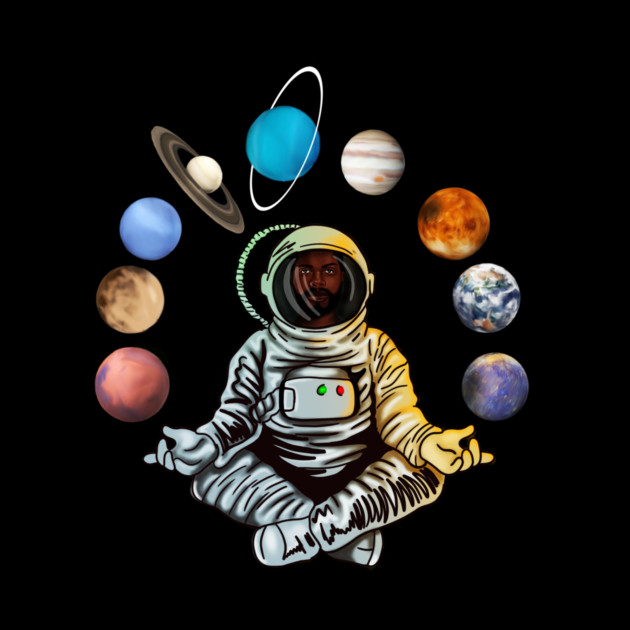 Astronaut, African Man, Meditating Surrounded by Planets by logiamerch