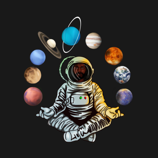 Astronaut, African Man, Meditating Surrounded by Planets by logiamerch
