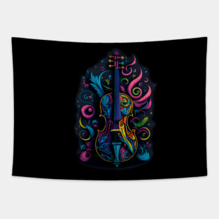 Colorful Cello Illustration Design Tapestry