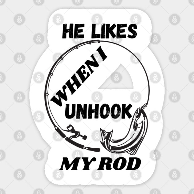 Minimalist Fishing Rod and Fish Line Art Design for Anglers, Outdoor Lovers, & Innuendo Sticker by WarFX Designs