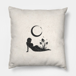 Mushroom Moon Woman Pillow
