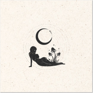 Mushroom Moon Woman Posters and Art