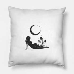 Mushroom Moon Woman Pillow