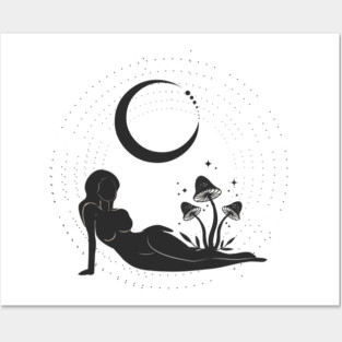 Mushroom Moon Woman Posters and Art