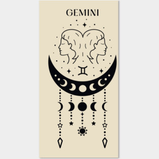 Gemini | star sign; zodiac; astrology; horoscope; sign; gemini woman; birthday; gift; twins; symbol; June; May; moon; stars; Posters and Art