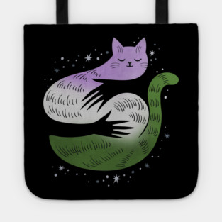 Genderqueer Cat Hug LGBT Pride Flag Tote