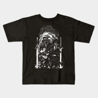demon guitar monster skeleton swords tattoo 70s metal amp amplifier stack tube guitar heavy stoner rock Kids T-Shirt