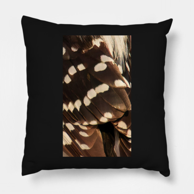 Feathers of a Downy Woodpecker Pillow by BirdsnStuff