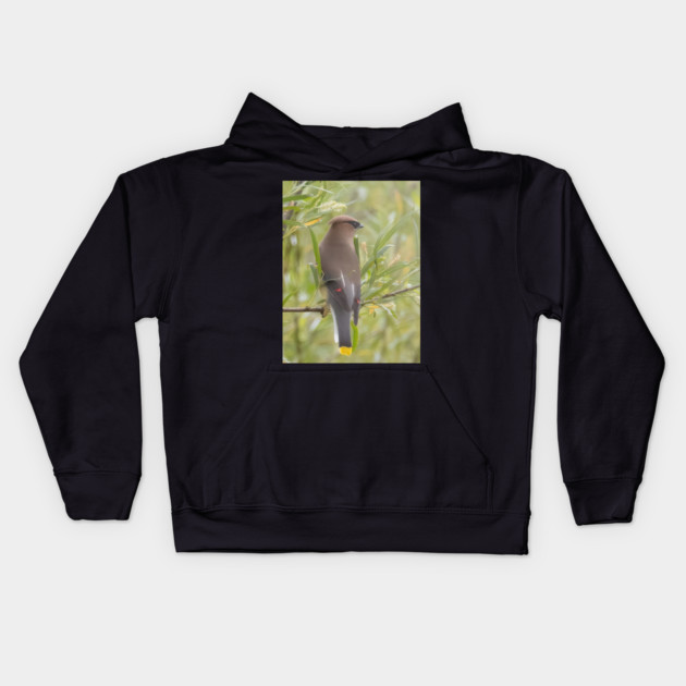 Cedar Waxwing in a tree Kids Hoodie by BirdsnStuff