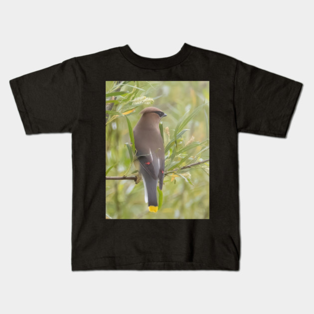 Cedar Waxwing in a tree Kids T-Shirt by BirdsnStuff