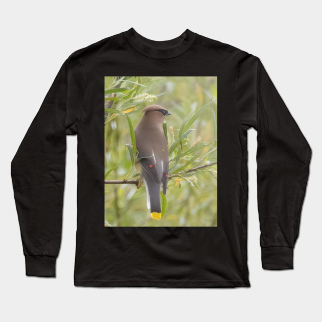 Cedar Waxwing in a tree Long Sleeve T-Shirt by BirdsnStuff