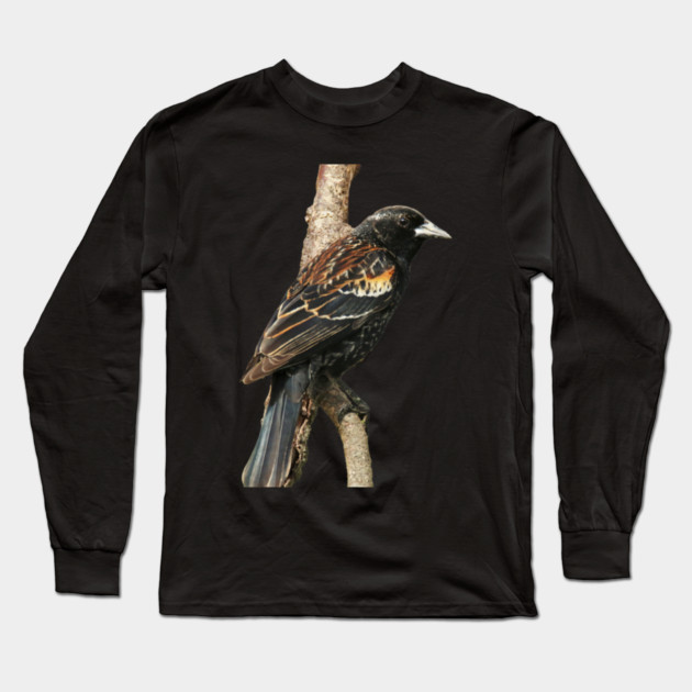 Red Winged Blackbird without background in image-choose red to display on store front Long Sleeve T-Shirt by BirdsnStuff