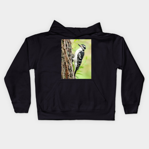 Portrait of a Hairy Woodpecker 2-Female Kids Hoodie by BirdsnStuff