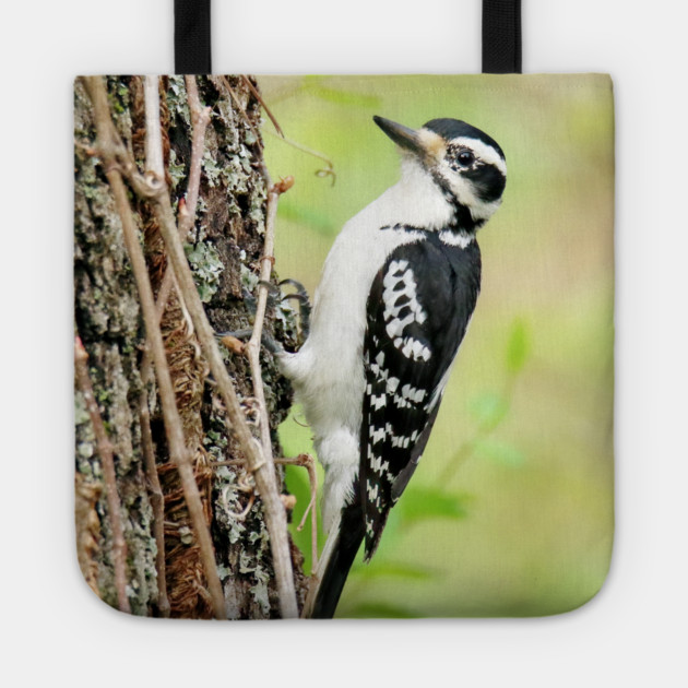 Portrait of a Hairy Woodpecker 2-Female Tote by BirdsnStuff