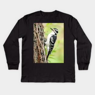 Portrait of a Hairy Woodpecker 2-Female Kids Long Sleeve T-Shirt