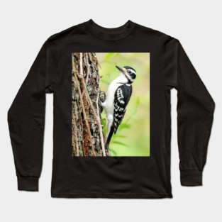 Portrait of a Hairy Woodpecker 2-Female Long Sleeve T-Shirt