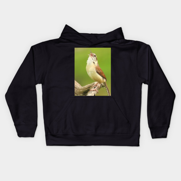 Carolina Wren Singing Kids Hoodie by BirdsnStuff