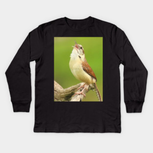 Carolina Wren Singing Kids Long Sleeve T-Shirt