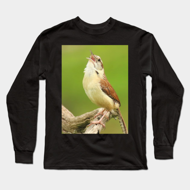 Carolina Wren Singing Long Sleeve T-Shirt by BirdsnStuff