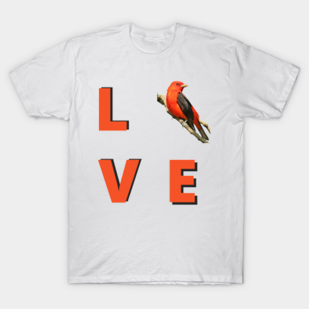 Love birds design with Scarlet Tanager T-Shirt by BirdsnStuff