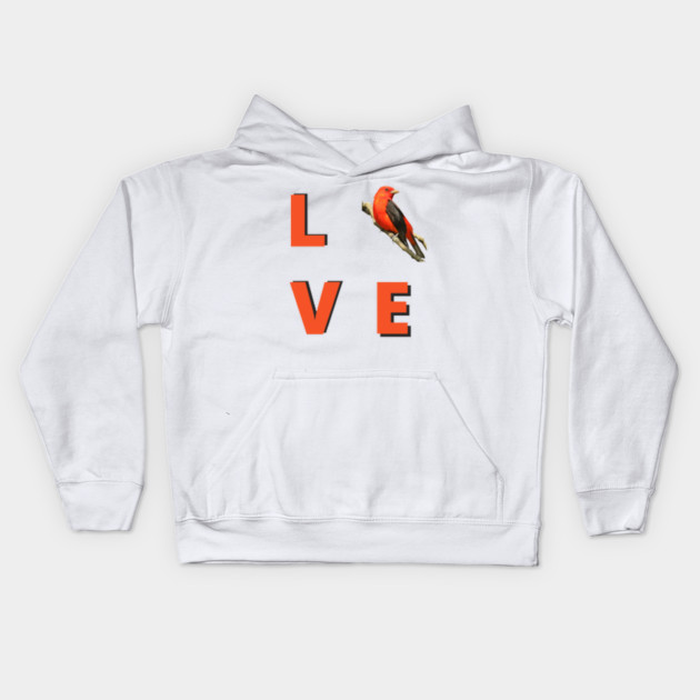 Love birds design with Scarlet Tanager Kids Hoodie by BirdsnStuff