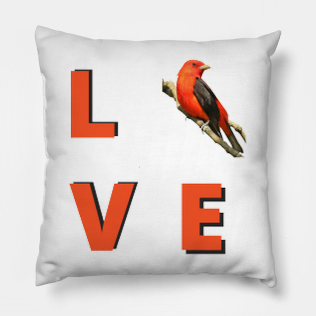 Love birds design with Scarlet Tanager Pillow by BirdsnStuff