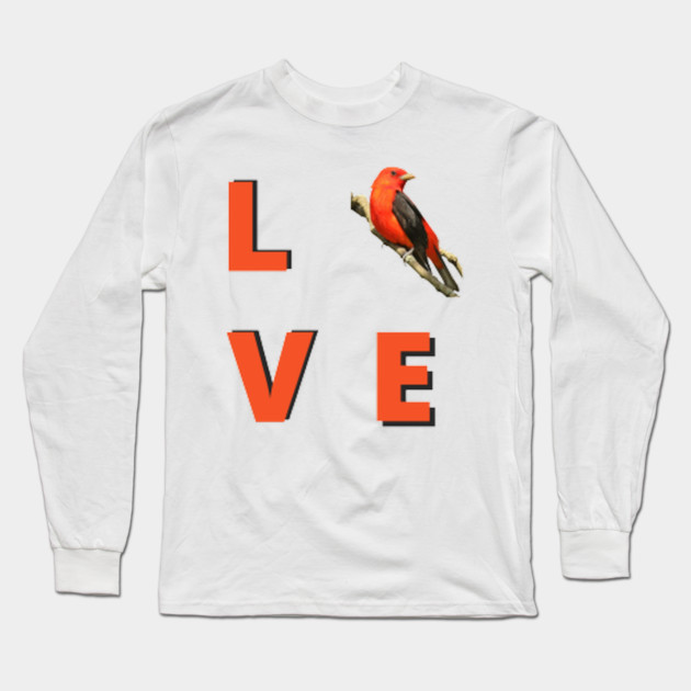 Love birds design with Scarlet Tanager Long Sleeve T-Shirt by BirdsnStuff
