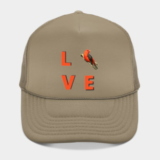 Love birds design with Scarlet Tanager Hat