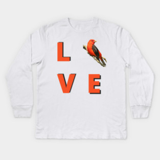 Love birds design with Scarlet Tanager Kids Long Sleeve T-Shirt