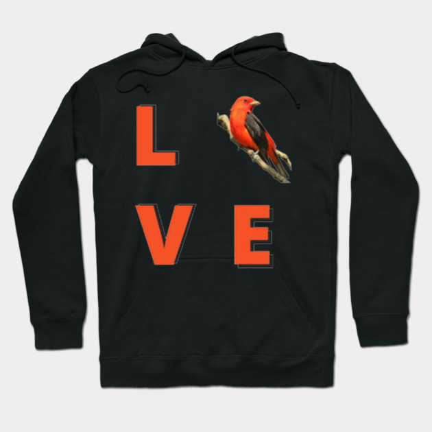 Love birds design with Scarlet Tanager Hoodie by BirdsnStuff