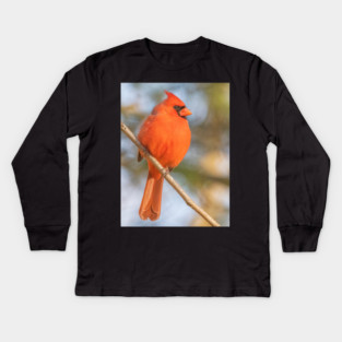Northern Cardinal on a spring day Kids Long Sleeve T-Shirt