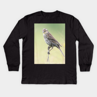 Beautiful female Red Winged Blackbird in a field Kids Long Sleeve T-Shirt