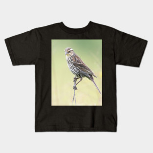 Beautiful female Red Winged Blackbird in a field Kids T-Shirt