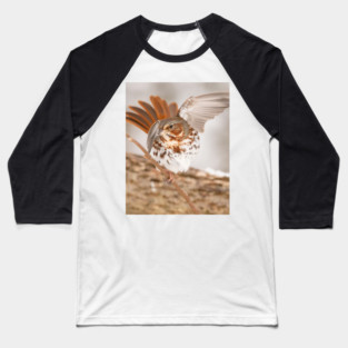 Fox Sparrow with tail feathers fanned out Baseball T-Shirt