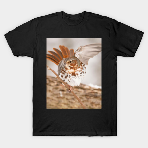 Fox Sparrow with tail feathers fanned out T-Shirt by BirdsnStuff