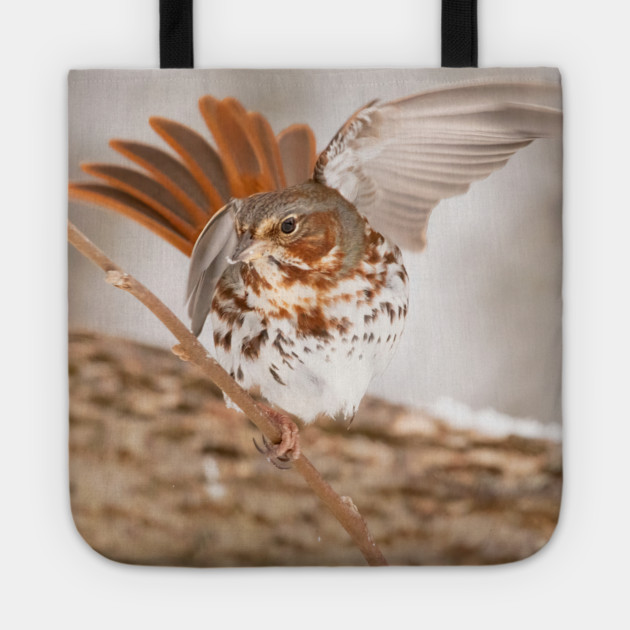 Fox Sparrow with tail feathers fanned out Tote by BirdsnStuff