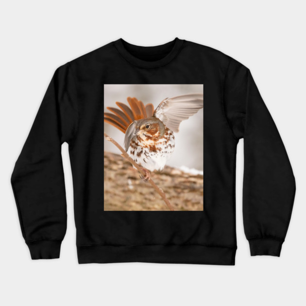 Fox Sparrow with tail feathers fanned out Crewneck Sweatshirt by BirdsnStuff